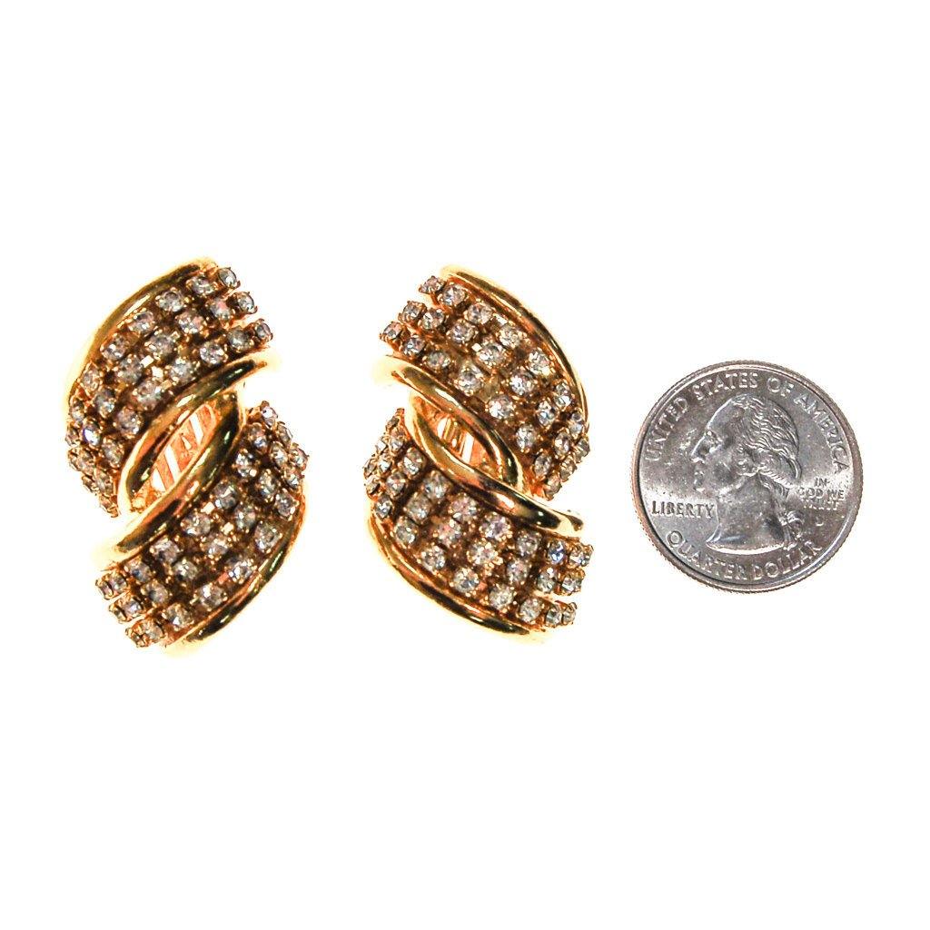 Gold Tone and Rhinestone Statement Earrings by Made in the USA - Vintage Meet Modern Vintage Jewelry - Chicago, Illinois - #oldhollywoodglamour #vintagemeetmodern #designervintage #jewelrybox #antiquejewelry #vintagejewelry
