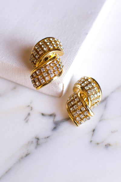 Gold Tone and Rhinestone Statement Earrings by Made in the USA - Vintage Meet Modern Vintage Jewelry - Chicago, Illinois - #oldhollywoodglamour #vintagemeetmodern #designervintage #jewelrybox #antiquejewelry #vintagejewelry