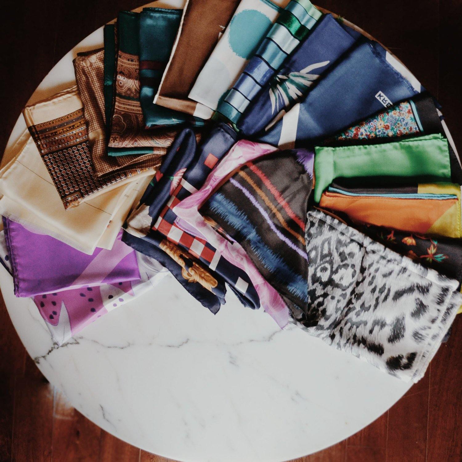 Blue and Green Striped Silk Scarf Made in France for Marshall Fields by Made in France - Vintage Meet Modern Vintage Jewelry - Chicago, Illinois - #oldhollywoodglamour #vintagemeetmodern #designervintage #jewelrybox #antiquejewelry #vintagejewelry