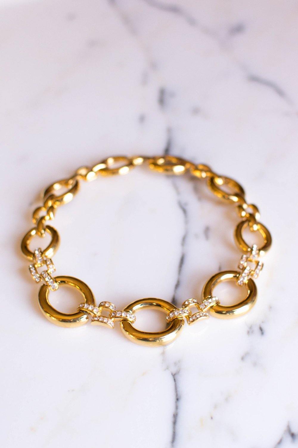 Givenchy Style Large Gold Link Necklace with Rhinestone Accents by Givenchy Style - Vintage Meet Modern Vintage Jewelry - Chicago, Illinois - #oldhollywoodglamour #vintagemeetmodern #designervintage #jewelrybox #antiquejewelry #vintagejewelry