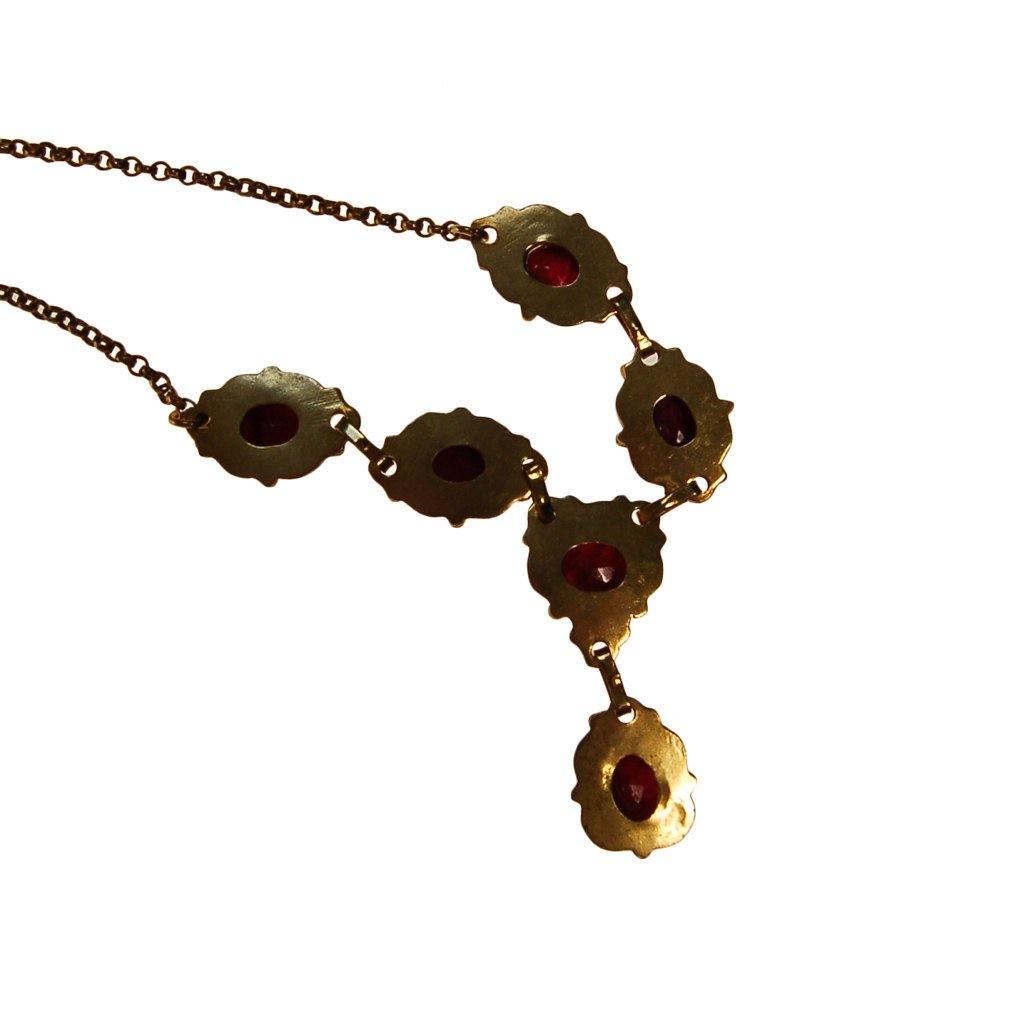 Ruby Lavalier Necklace set in Gold Tone, Vintage India by Vintage India - Vintage Meet Modern Vintage Jewelry - Chicago, Illinois - #oldhollywoodglamour #vintagemeetmodern #designervintage #jewelrybox #antiquejewelry #vintagejewelry