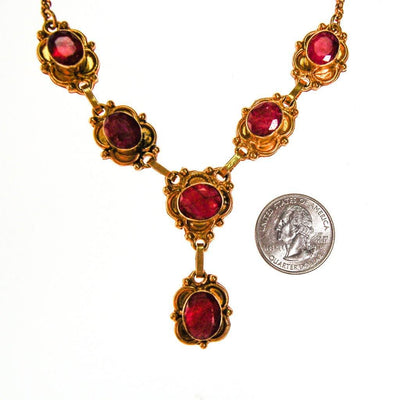 Ruby Lavalier Necklace set in Gold Tone, Vintage India by Vintage India - Vintage Meet Modern Vintage Jewelry - Chicago, Illinois - #oldhollywoodglamour #vintagemeetmodern #designervintage #jewelrybox #antiquejewelry #vintagejewelry