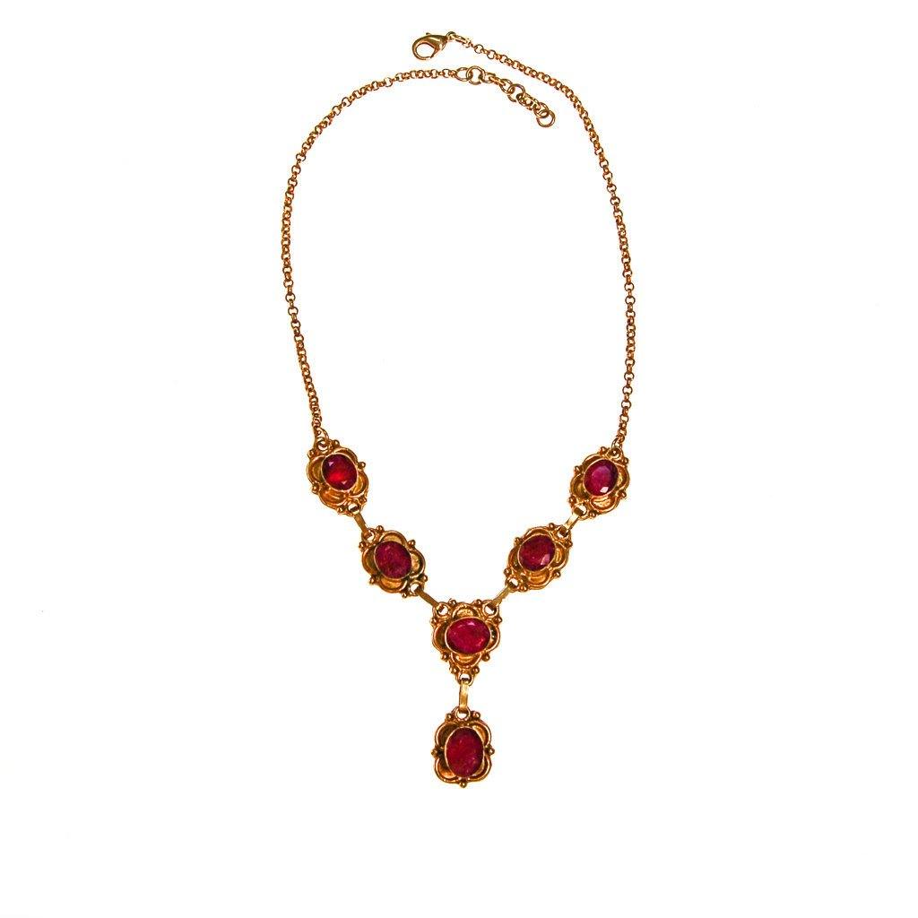Ruby Lavalier Necklace set in Gold Tone, Vintage India by Vintage India - Vintage Meet Modern Vintage Jewelry - Chicago, Illinois - #oldhollywoodglamour #vintagemeetmodern #designervintage #jewelrybox #antiquejewelry #vintagejewelry