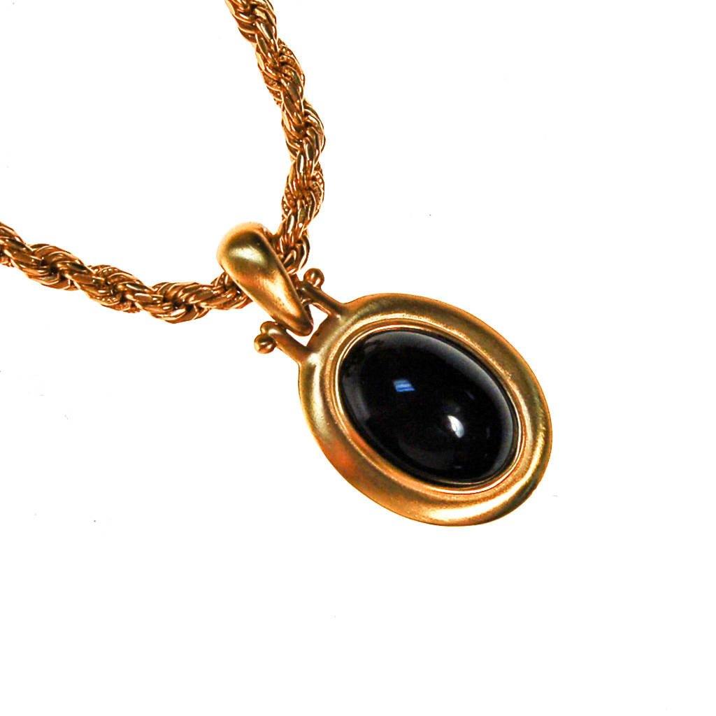 Vintage Anne Klein Couture Black Onyx Cabochon Pendant Necklace by Anne Klein - Vintage Meet Modern Vintage Jewelry - Chicago, Illinois - #oldhollywoodglamour #vintagemeetmodern #designervintage #jewelrybox #antiquejewelry #vintagejewelry