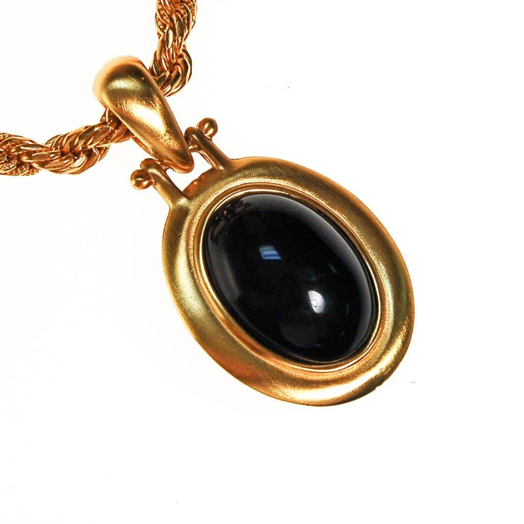 Vintage Anne Klein Couture Black Onyx Cabochon Pendant Necklace by Anne Klein - Vintage Meet Modern Vintage Jewelry - Chicago, Illinois - #oldhollywoodglamour #vintagemeetmodern #designervintage #jewelrybox #antiquejewelry #vintagejewelry