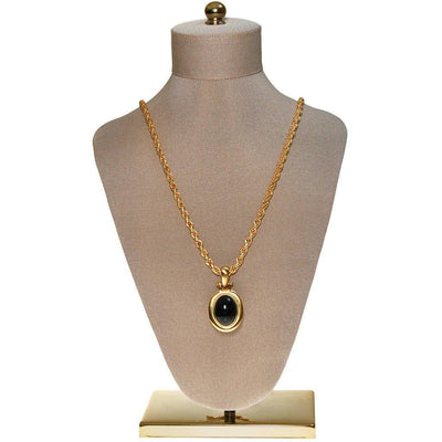 Vintage Anne Klein Couture Black Onyx Cabochon Pendant Necklace by Anne Klein - Vintage Meet Modern Vintage Jewelry - Chicago, Illinois - #oldhollywoodglamour #vintagemeetmodern #designervintage #jewelrybox #antiquejewelry #vintagejewelry