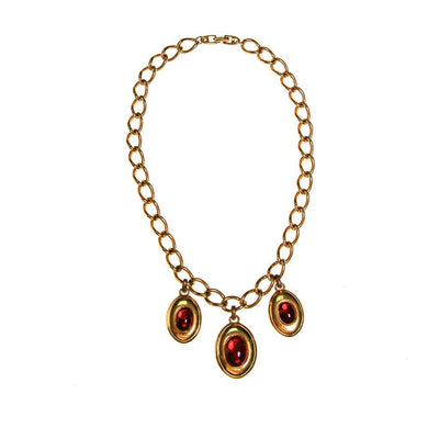 Napier Charm Necklace with Red Garnet Lucite Cabochons by Napier - Vintage Meet Modern Vintage Jewelry - Chicago, Illinois - #oldhollywoodglamour #vintagemeetmodern #designervintage #jewelrybox #antiquejewelry #vintagejewelry