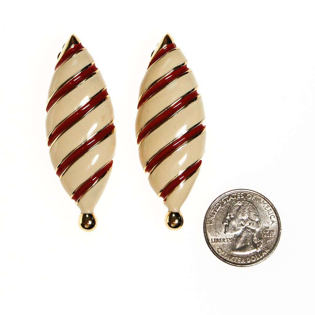 Huge Red, Cream and Gold Statement Earrings by unsigned - Vintage Meet Modern Vintage Jewelry - Chicago, Illinois - #oldhollywoodglamour #vintagemeetmodern #designervintage #jewelrybox #antiquejewelry #vintagejewelry