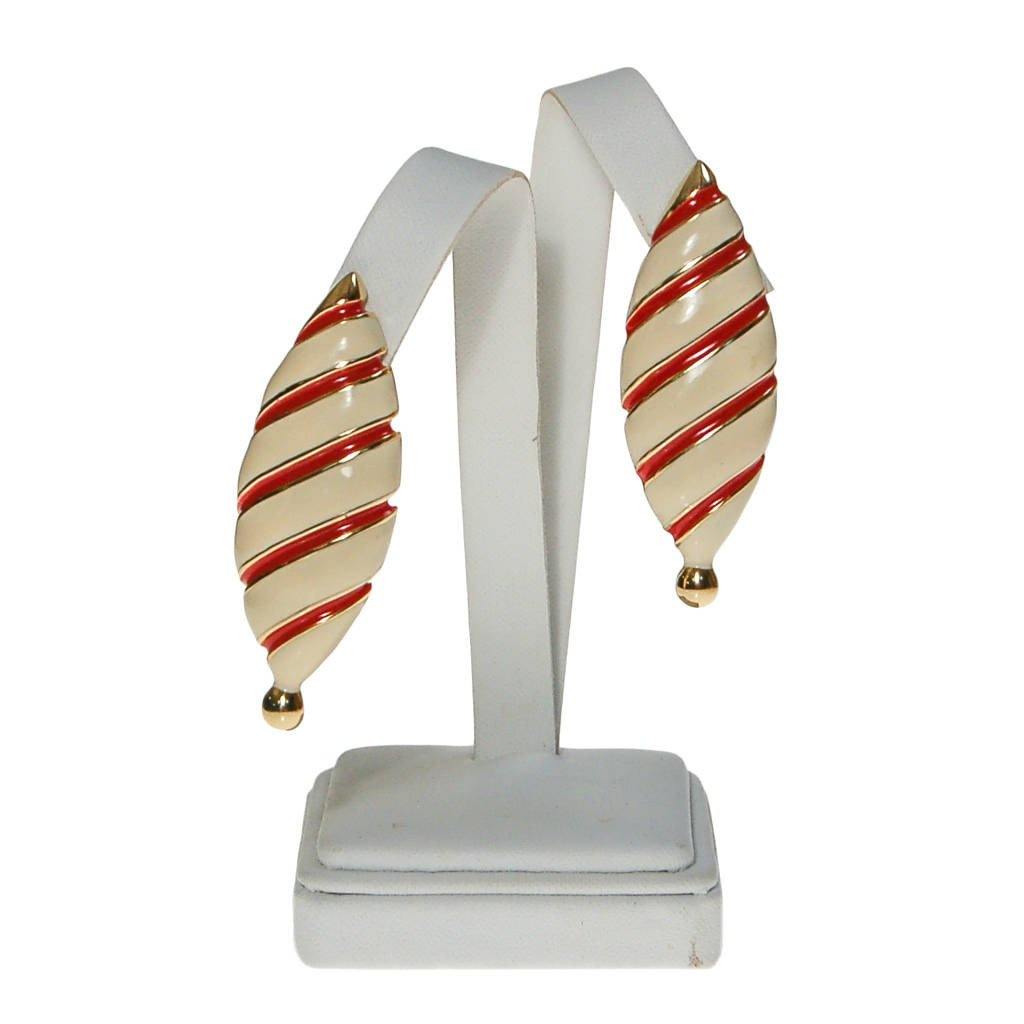 Huge Red, Cream and Gold Statement Earrings by unsigned - Vintage Meet Modern Vintage Jewelry - Chicago, Illinois - #oldhollywoodglamour #vintagemeetmodern #designervintage #jewelrybox #antiquejewelry #vintagejewelry
