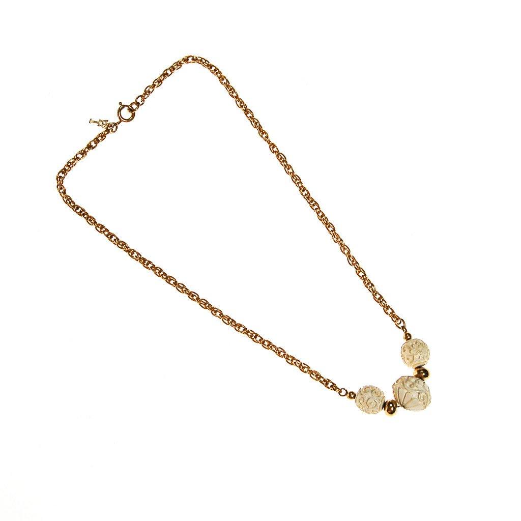 Crown Trifari Carved Three Bead Choker Necklace by Crown Trifari - Vintage Meet Modern Vintage Jewelry - Chicago, Illinois - #oldhollywoodglamour #vintagemeetmodern #designervintage #jewelrybox #antiquejewelry #vintagejewelry