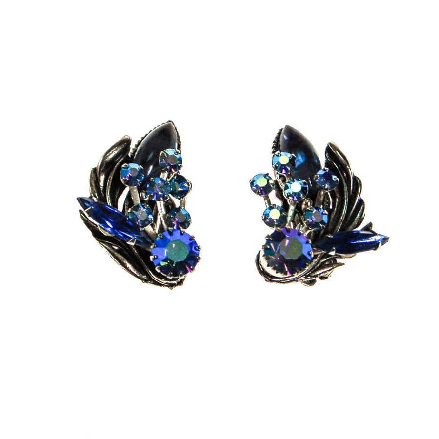 Blue Aurora Borealis Rhinestone Ear Crawler Earrings by 1950s - Vintage Meet Modern Vintage Jewelry - Chicago, Illinois - #oldhollywoodglamour #vintagemeetmodern #designervintage #jewelrybox #antiquejewelry #vintagejewelry