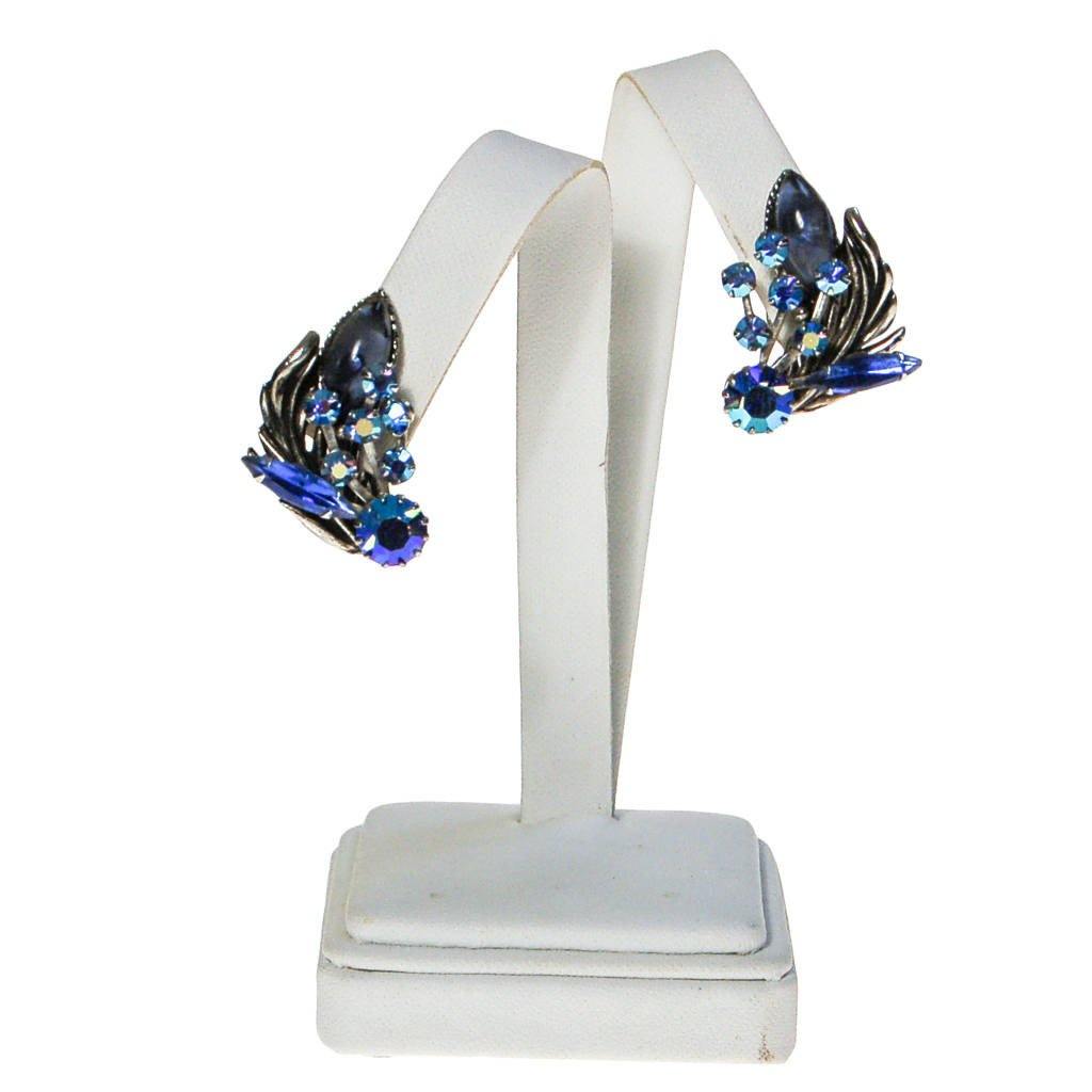 Blue Aurora Borealis Rhinestone Ear Crawler Earrings by 1950s - Vintage Meet Modern Vintage Jewelry - Chicago, Illinois - #oldhollywoodglamour #vintagemeetmodern #designervintage #jewelrybox #antiquejewelry #vintagejewelry