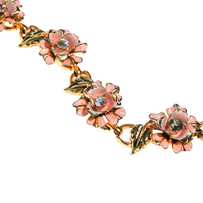 Coro Pale Pink Painted Enamel Rose Bracelet with Iridescent Rhinestone Accents by Coro - Vintage Meet Modern Vintage Jewelry - Chicago, Illinois - #oldhollywoodglamour #vintagemeetmodern #designervintage #jewelrybox #antiquejewelry #vintagejewelry