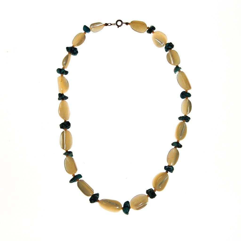 Mother of Pearl and Turquoise Beaded Necklace by unsigned - Vintage Meet Modern Vintage Jewelry - Chicago, Illinois - #oldhollywoodglamour #vintagemeetmodern #designervintage #jewelrybox #antiquejewelry #vintagejewelry