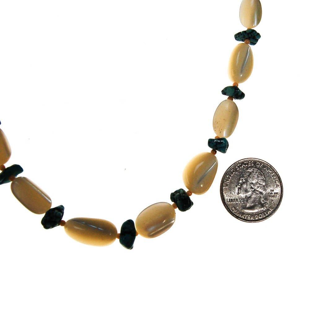 Mother of Pearl and Turquoise Beaded Necklace by unsigned - Vintage Meet Modern Vintage Jewelry - Chicago, Illinois - #oldhollywoodglamour #vintagemeetmodern #designervintage #jewelrybox #antiquejewelry #vintagejewelry