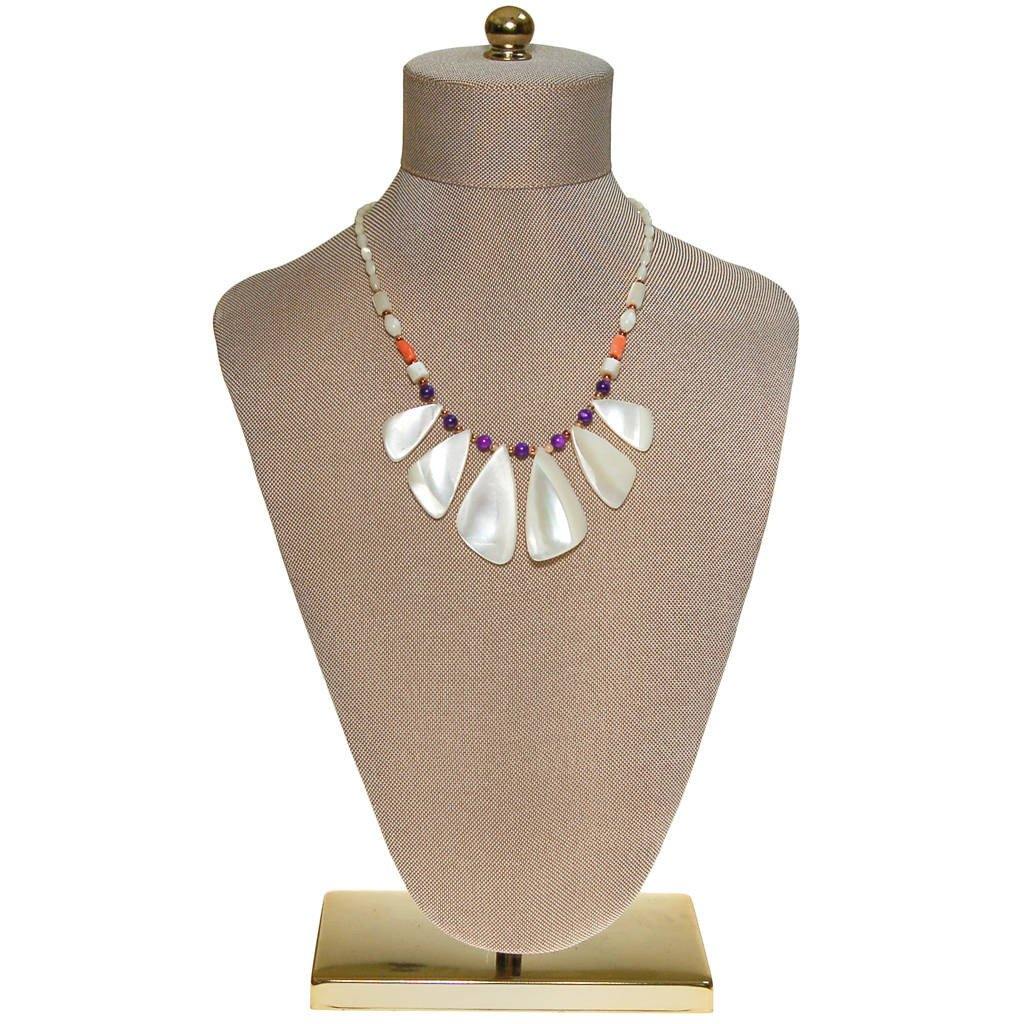 Mother of Pearl, Amethyst, and Coral Beaded Necklace by unsigned - Vintage Meet Modern Vintage Jewelry - Chicago, Illinois - #oldhollywoodglamour #vintagemeetmodern #designervintage #jewelrybox #antiquejewelry #vintagejewelry