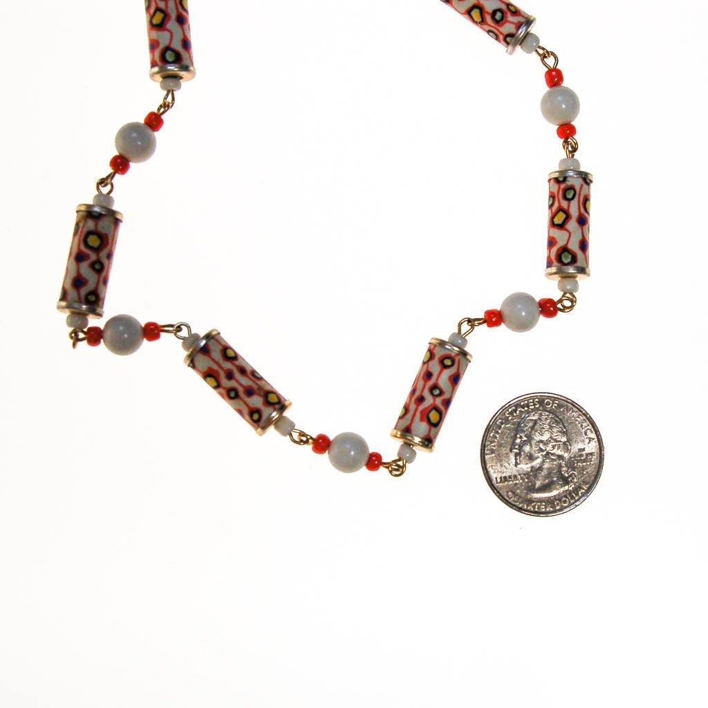 Mod Colorful Tube Bead Necklace, White, Orange, Blue, Yellow by 1960s - Vintage Meet Modern Vintage Jewelry - Chicago, Illinois - #oldhollywoodglamour #vintagemeetmodern #designervintage #jewelrybox #antiquejewelry #vintagejewelry