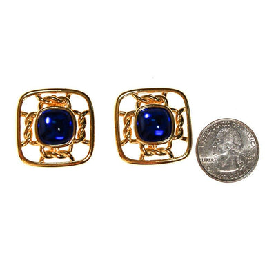 Gold Square with Sapphire Blue Cabochons by Crown Trifari by Crown Trifari - Vintage Meet Modern Vintage Jewelry - Chicago, Illinois - #oldhollywoodglamour #vintagemeetmodern #designervintage #jewelrybox #antiquejewelry #vintagejewelry