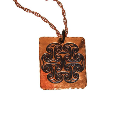 1970s Bohemian Chic Square Copper Pendant Statement Necklace by unsigned - Vintage Meet Modern Vintage Jewelry - Chicago, Illinois - #oldhollywoodglamour #vintagemeetmodern #designervintage #jewelrybox #antiquejewelry #vintagejewelry