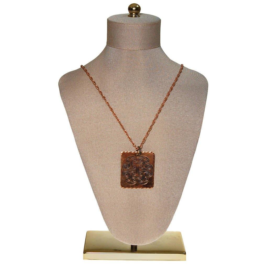 1970s Bohemian Chic Square Copper Pendant Statement Necklace by unsigned - Vintage Meet Modern Vintage Jewelry - Chicago, Illinois - #oldhollywoodglamour #vintagemeetmodern #designervintage #jewelrybox #antiquejewelry #vintagejewelry
