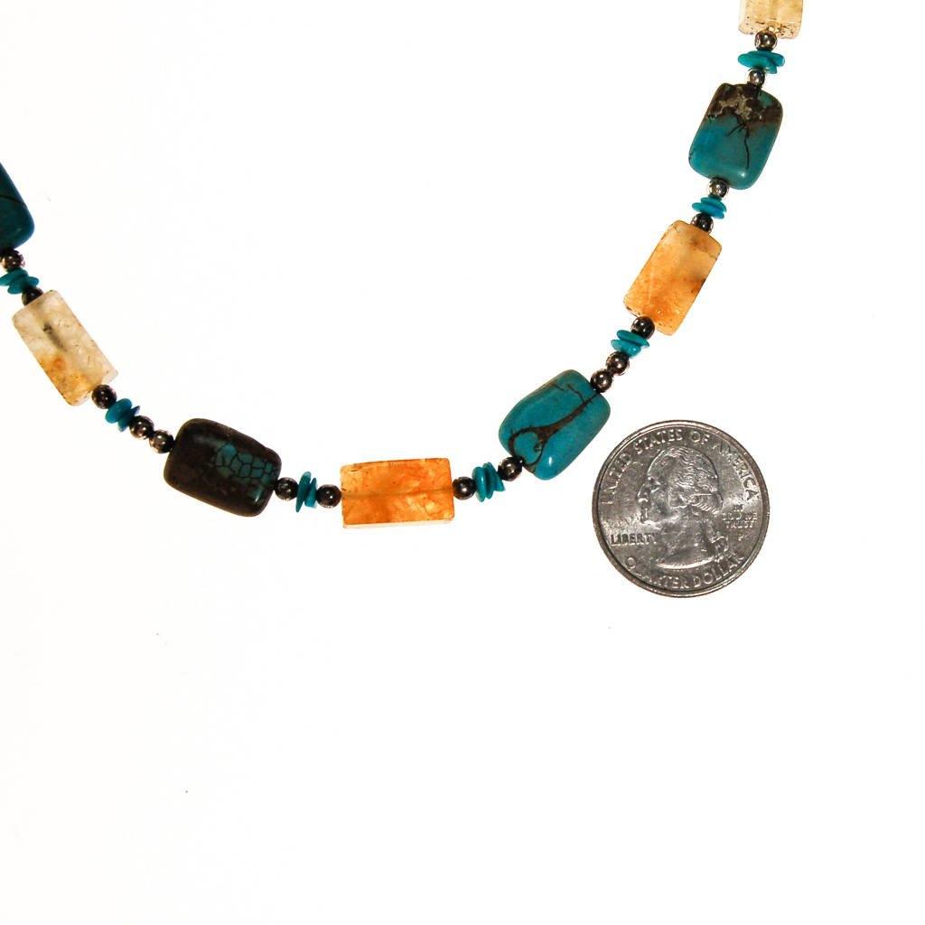 Rutilated Quartz, Shell, and Turquoise Bead Necklace by unsigned - Vintage Meet Modern Vintage Jewelry - Chicago, Illinois - #oldhollywoodglamour #vintagemeetmodern #designervintage #jewelrybox #antiquejewelry #vintagejewelry