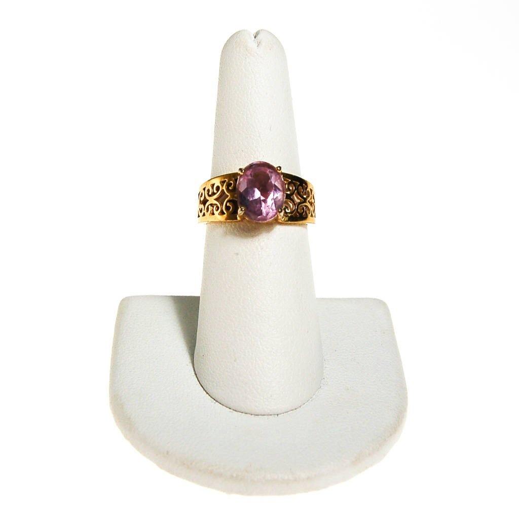 Oval Amethyst Ring, 18kt Gold Plated Band, Filigree Detail by unsigned - Vintage Meet Modern Vintage Jewelry - Chicago, Illinois - #oldhollywoodglamour #vintagemeetmodern #designervintage #jewelrybox #antiquejewelry #vintagejewelry