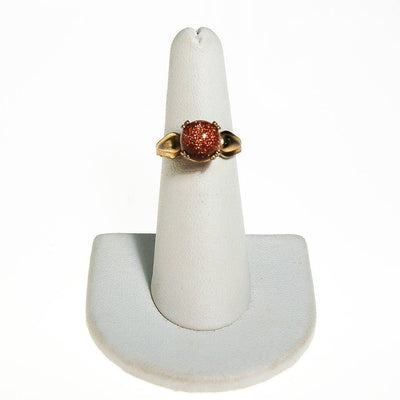 Goldstone Bead Ring, Gold Tone by unsigned - Vintage Meet Modern Vintage Jewelry - Chicago, Illinois - #oldhollywoodglamour #vintagemeetmodern #designervintage #jewelrybox #antiquejewelry #vintagejewelry