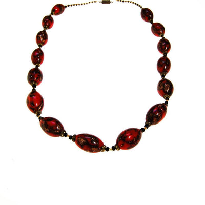 Red Venetian Glass Bead Necklace, Goldstone Beads by unsigned - Vintage Meet Modern Vintage Jewelry - Chicago, Illinois - #oldhollywoodglamour #vintagemeetmodern #designervintage #jewelrybox #antiquejewelry #vintagejewelry