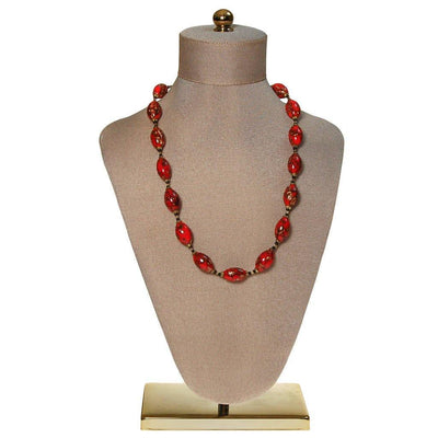 Red Venetian Glass Bead Necklace, Goldstone Beads by unsigned - Vintage Meet Modern Vintage Jewelry - Chicago, Illinois - #oldhollywoodglamour #vintagemeetmodern #designervintage #jewelrybox #antiquejewelry #vintagejewelry