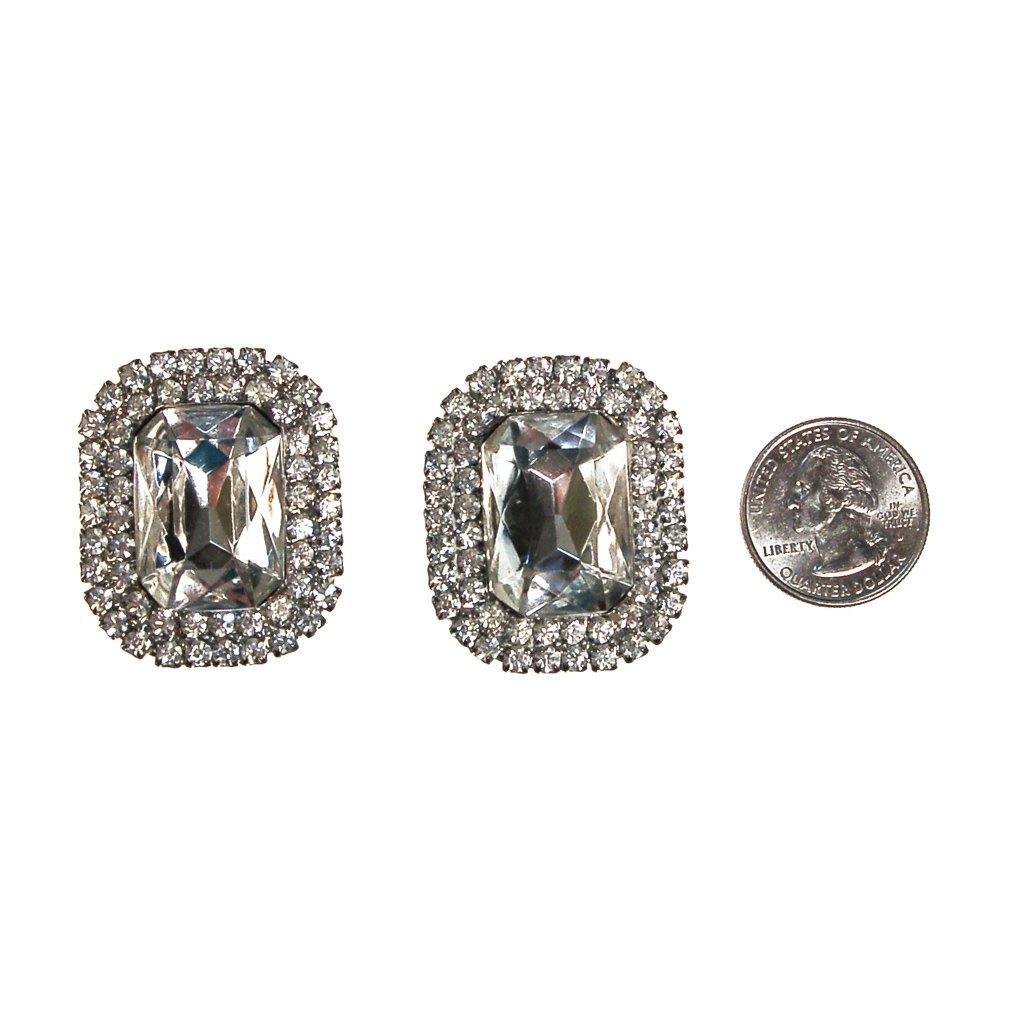 Huge Diamante Rhinestone Statement Earrings, Silver Tone, Clip On, Glam, Sparkly by 1950s - Vintage Meet Modern Vintage Jewelry - Chicago, Illinois - #oldhollywoodglamour #vintagemeetmodern #designervintage #jewelrybox #antiquejewelry #vintagejewelry