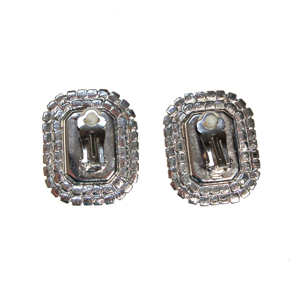 Huge Diamante Rhinestone Statement Earrings, Silver Tone, Clip On, Glam, Sparkly by 1950s - Vintage Meet Modern Vintage Jewelry - Chicago, Illinois - #oldhollywoodglamour #vintagemeetmodern #designervintage #jewelrybox #antiquejewelry #vintagejewelry