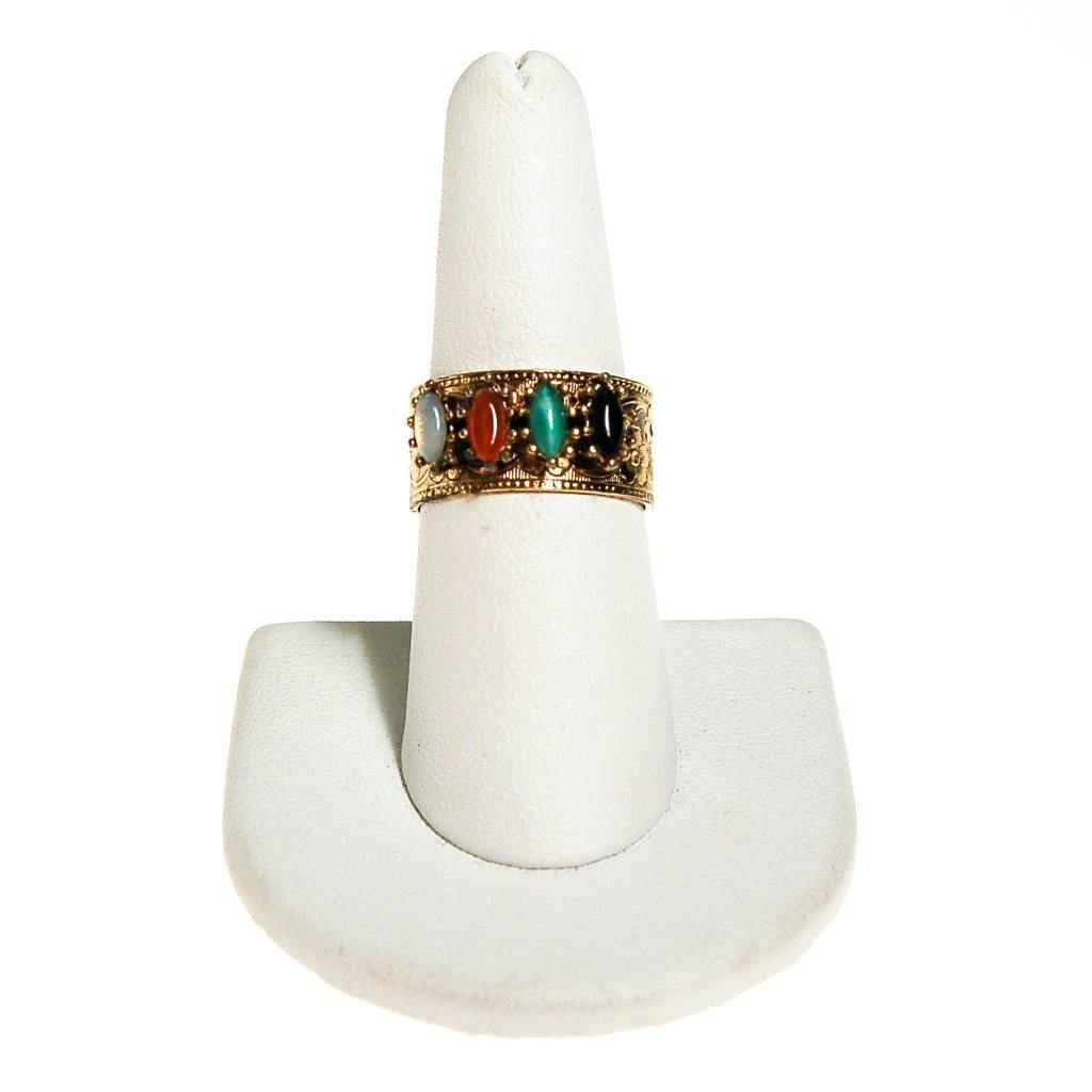 Vogue Renaissance Revival Wide Band Adjustable Ring with Faux Jade, Onyx, Carnelia, and Opaline by Vogue - Vintage Meet Modern Vintage Jewelry - Chicago, Illinois - #oldhollywoodglamour #vintagemeetmodern #designervintage #jewelrybox #antiquejewelry #vintagejewelry