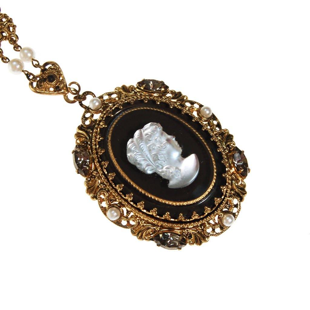 West Germany Black and White Cameo Pendant Necklace