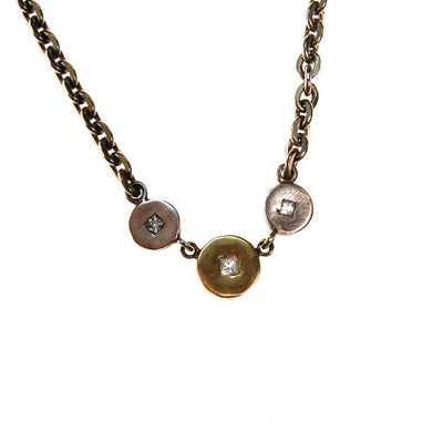 Robin Rotenier Sterling Silver and 18kt Gold Disc and White Sapphire Necklace by Robin Rotenier - Vintage Meet Modern Vintage Jewelry - Chicago, Illinois - #oldhollywoodglamour #vintagemeetmodern #designervintage #jewelrybox #antiquejewelry #vintagejewelry