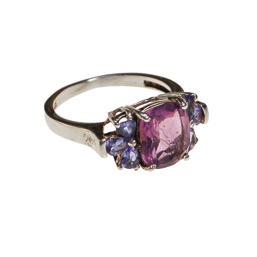Amethyst and Tanzanite Gemstone Ring, Sterling Silver