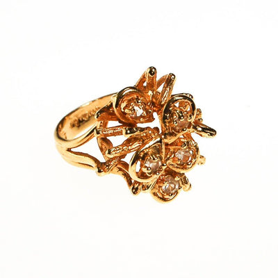 Gold Diamante Cluster Statement Ring, Gold Plated by unsigned - Vintage Meet Modern Vintage Jewelry - Chicago, Illinois - #oldhollywoodglamour #vintagemeetmodern #designervintage #jewelrybox #antiquejewelry #vintagejewelry