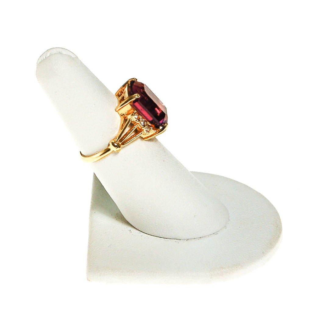 Amethyst CZ Cocktail Statement Ring, Emerald Cut, Gold Plated, CZ Accent Stones by unsigned - Vintage Meet Modern Vintage Jewelry - Chicago, Illinois - #oldhollywoodglamour #vintagemeetmodern #designervintage #jewelrybox #antiquejewelry #vintagejewelry