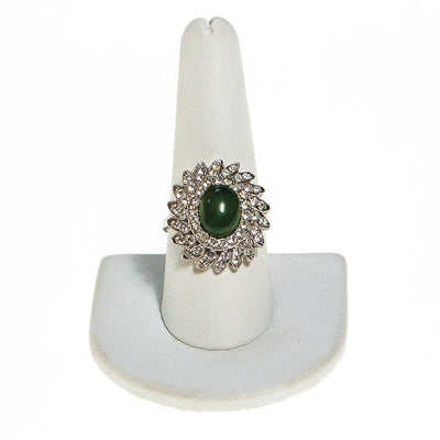 Huge CZ and Jade Cocktail Statement Ring, Cubic Zirconia by unsigned - Vintage Meet Modern Vintage Jewelry - Chicago, Illinois - #oldhollywoodglamour #vintagemeetmodern #designervintage #jewelrybox #antiquejewelry #vintagejewelry