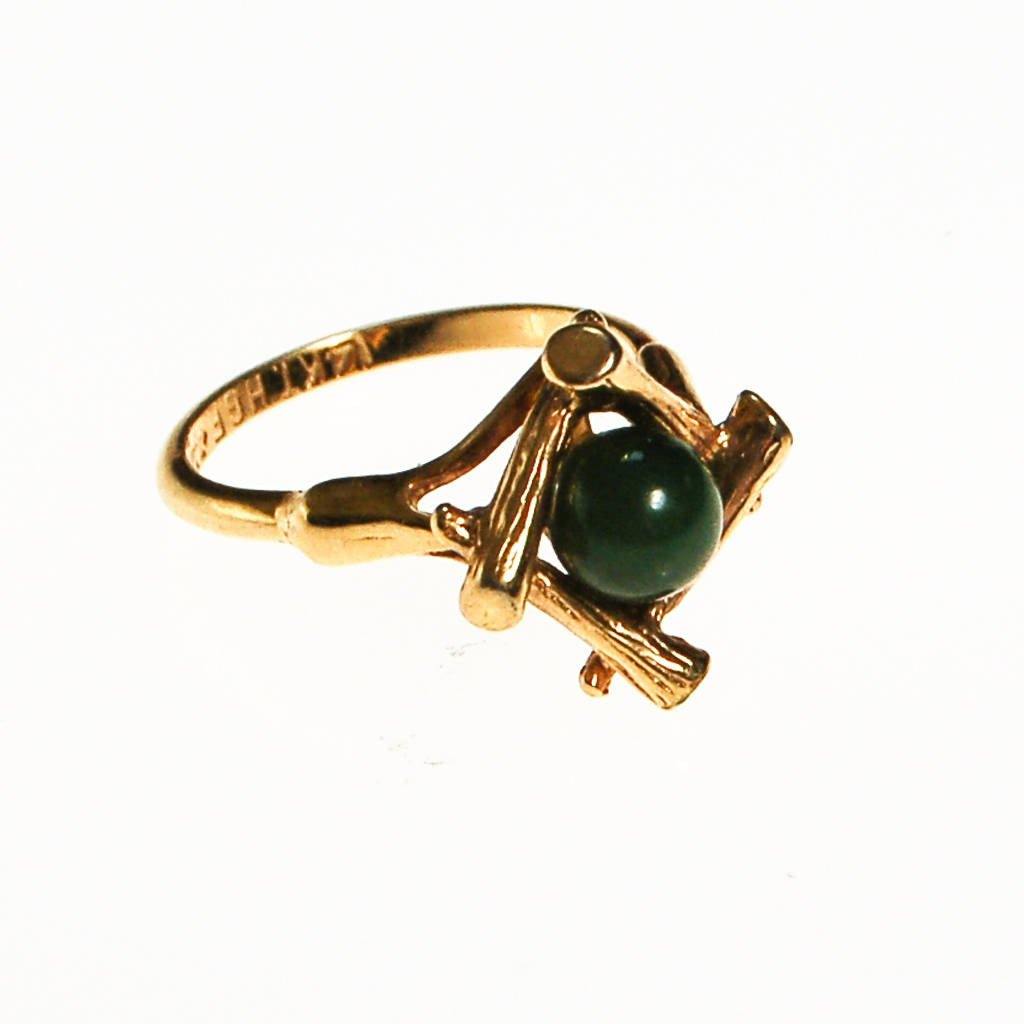 Jade Ring with Gold Bamboo Setting