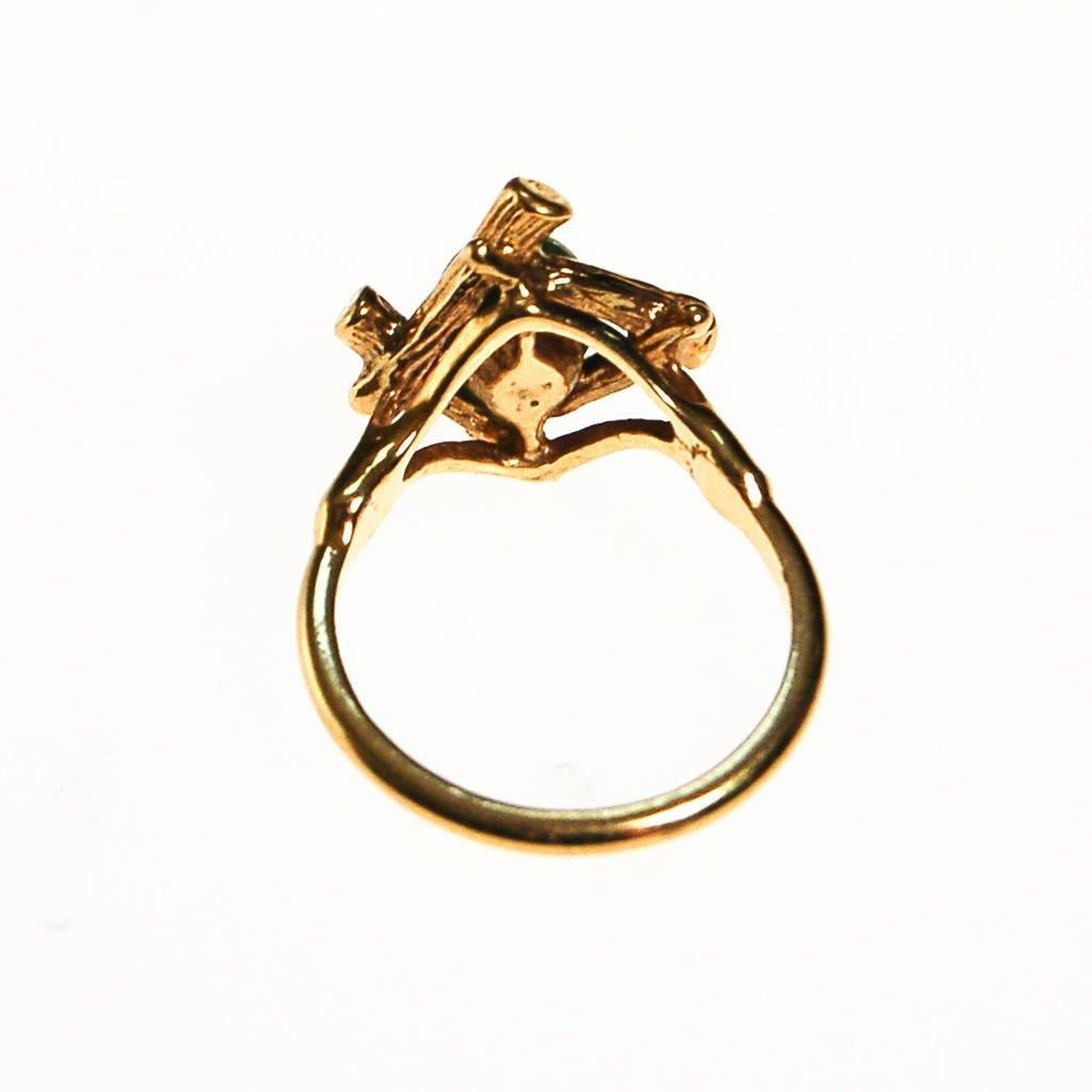 Jade Ring with Gold Bamboo Setting by unsigned - Vintage Meet Modern Vintage Jewelry - Chicago, Illinois - #oldhollywoodglamour #vintagemeetmodern #designervintage #jewelrybox #antiquejewelry #vintagejewelry