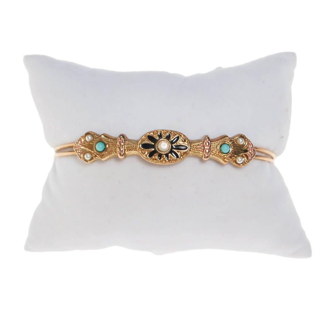 Victorian Revival Bangle Bracelet with Opal Rhinestone, Turquoise Cabochons, and Seed Pearls by Victorian Revival - Vintage Meet Modern Vintage Jewelry - Chicago, Illinois - #oldhollywoodglamour #vintagemeetmodern #designervintage #jewelrybox #antiquejewelry #vintagejewelry