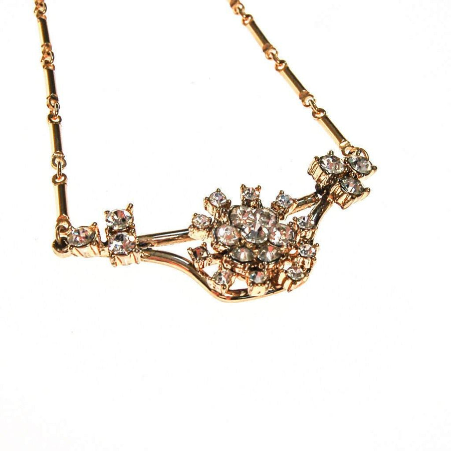 Vintage Rhinestone Pendant Necklace in Gold Tone by 1950s - Vintage Meet Modern Vintage Jewelry - Chicago, Illinois - #oldhollywoodglamour #vintagemeetmodern #designervintage #jewelrybox #antiquejewelry #vintagejewelry