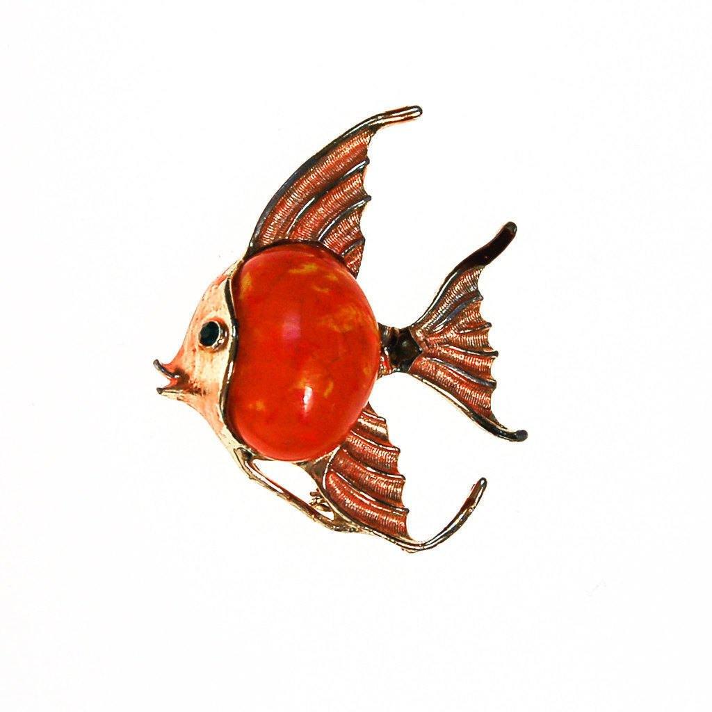 Orange Tropical Fish Brooch by 1960s - Vintage Meet Modern Vintage Jewelry - Chicago, Illinois - #oldhollywoodglamour #vintagemeetmodern #designervintage #jewelrybox #antiquejewelry #vintagejewelry
