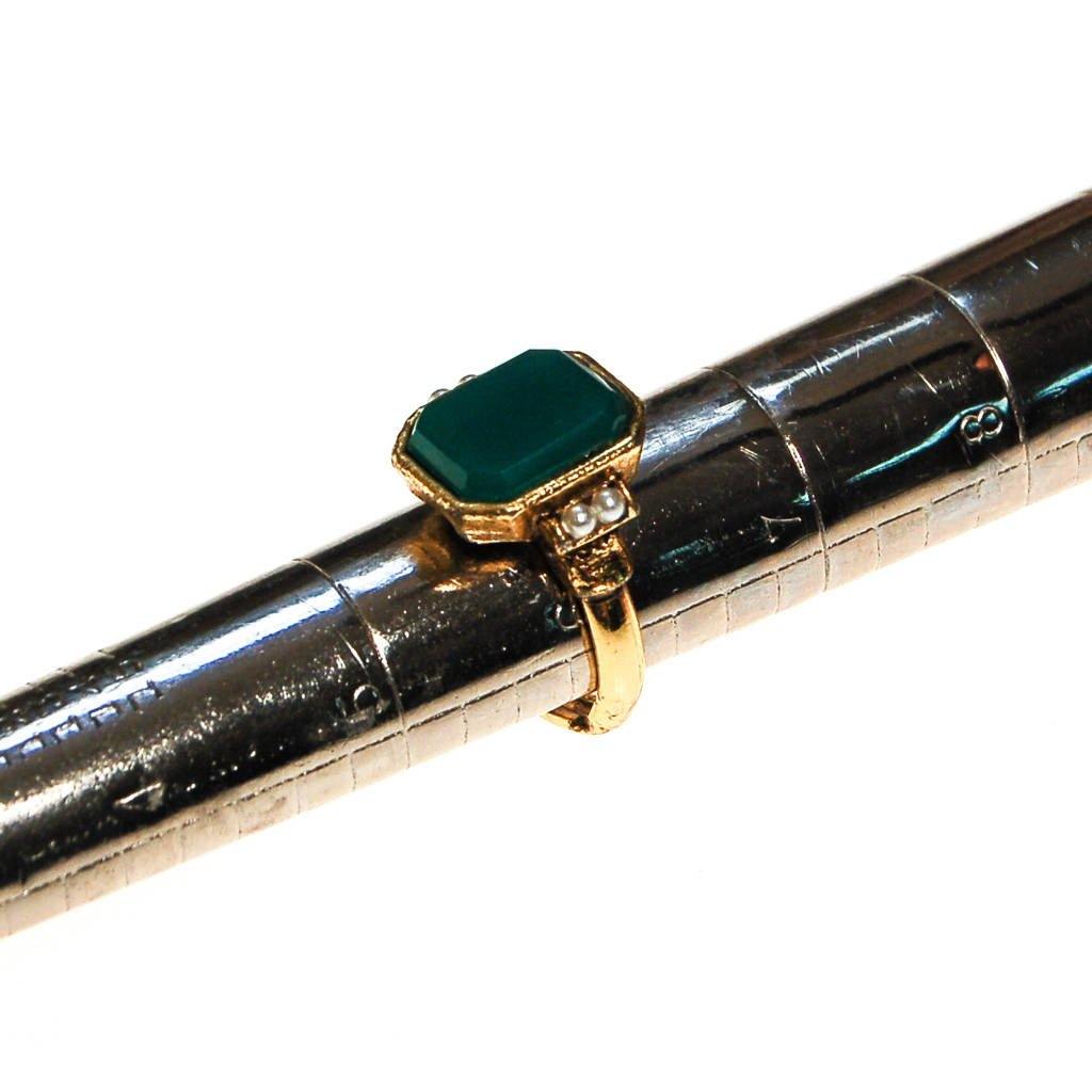 Emerald Green Ring with Pearls, Gold tone, Victorian Revival by unsigned - Vintage Meet Modern Vintage Jewelry - Chicago, Illinois - #oldhollywoodglamour #vintagemeetmodern #designervintage #jewelrybox #antiquejewelry #vintagejewelry