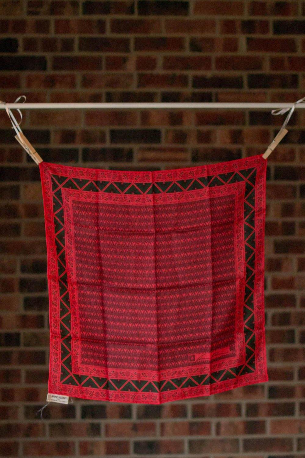 Anne Klein Red and Green Silk Scarf by Anne Klein - Vintage Meet Modern Vintage Jewelry - Chicago, Illinois - #oldhollywoodglamour #vintagemeetmodern #designervintage #jewelrybox #antiquejewelry #vintagejewelry