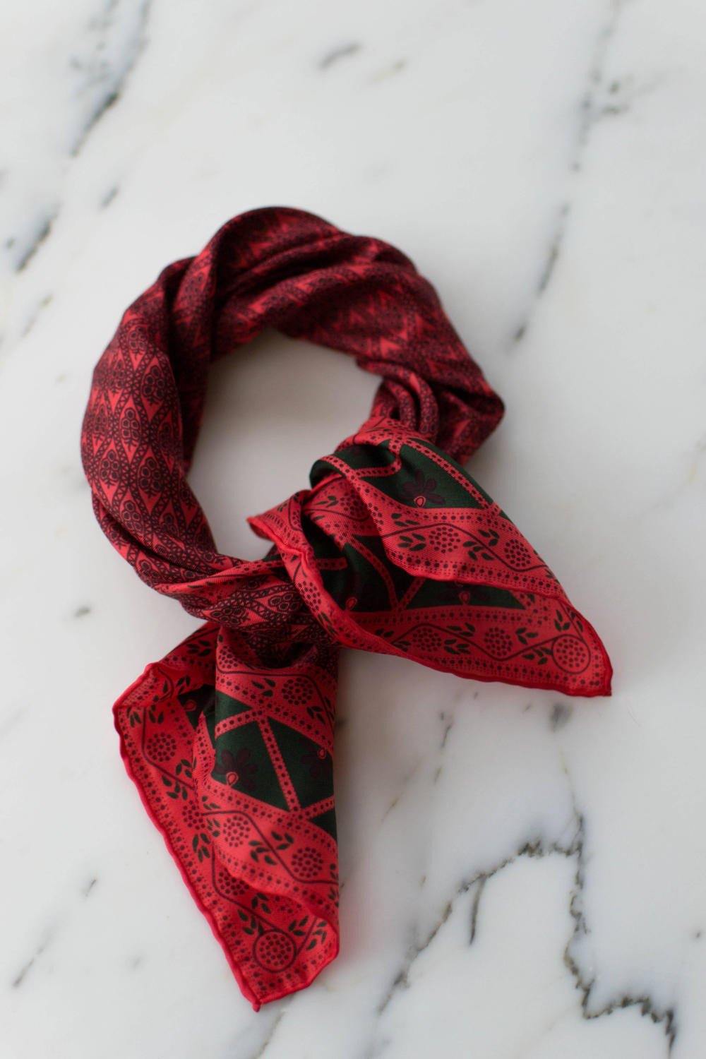 Anne Klein Red and Green Silk Scarf