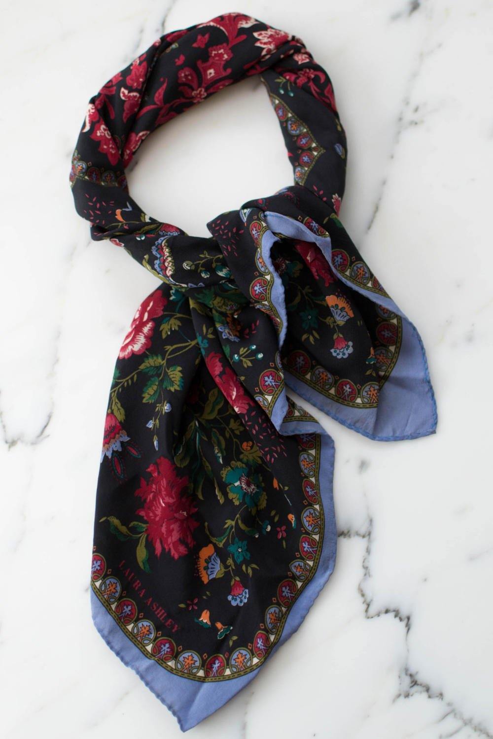 Laura Ashley Colorful Floral Silk Scarf by Laura Ashley - Vintage Meet Modern Vintage Jewelry - Chicago, Illinois - #oldhollywoodglamour #vintagemeetmodern #designervintage #jewelrybox #antiquejewelry #vintagejewelry