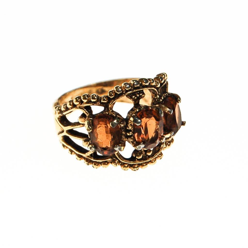 Smokey Topaz Crystal Three Stone Wide Band Ring by unsigned - Vintage Meet Modern Vintage Jewelry - Chicago, Illinois - #oldhollywoodglamour #vintagemeetmodern #designervintage #jewelrybox #antiquejewelry #vintagejewelry
