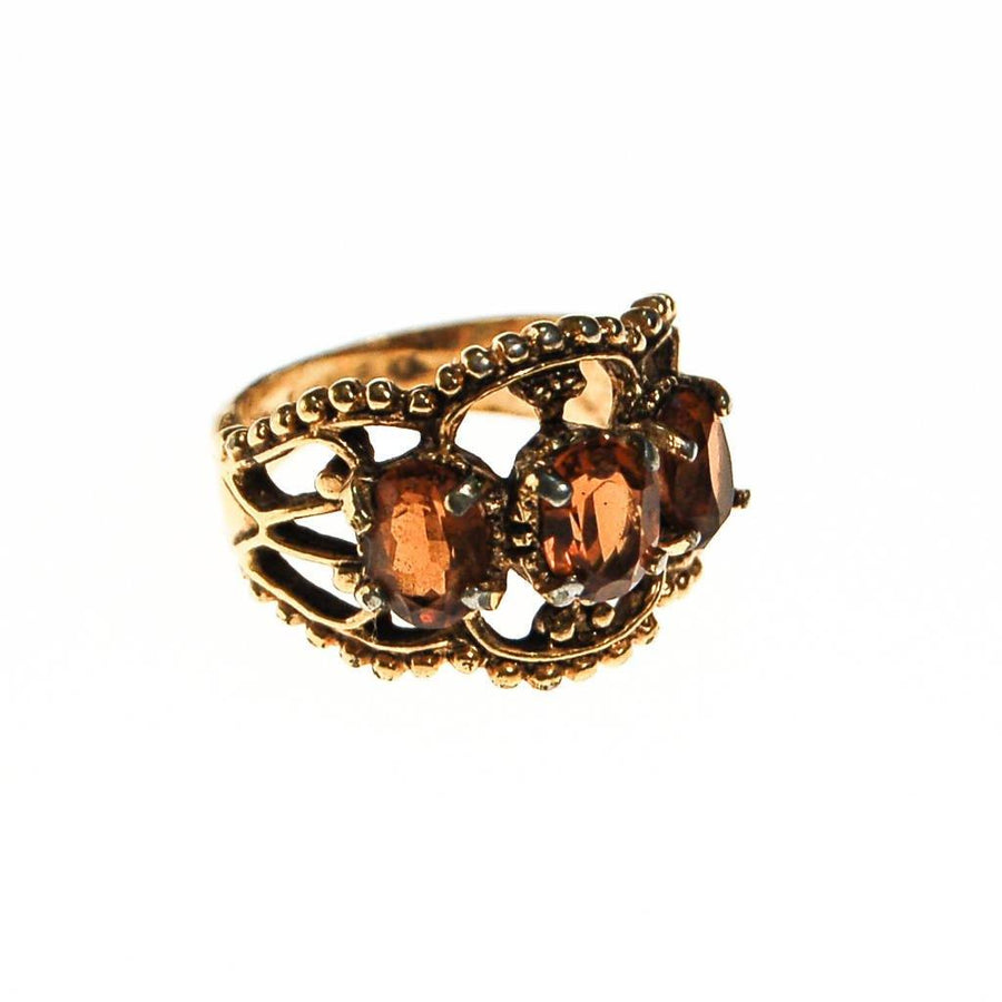 Smokey Topaz Crystal Three Stone Wide Band Ring by unsigned - Vintage Meet Modern Vintage Jewelry - Chicago, Illinois - #oldhollywoodglamour #vintagemeetmodern #designervintage #jewelrybox #antiquejewelry #vintagejewelry
