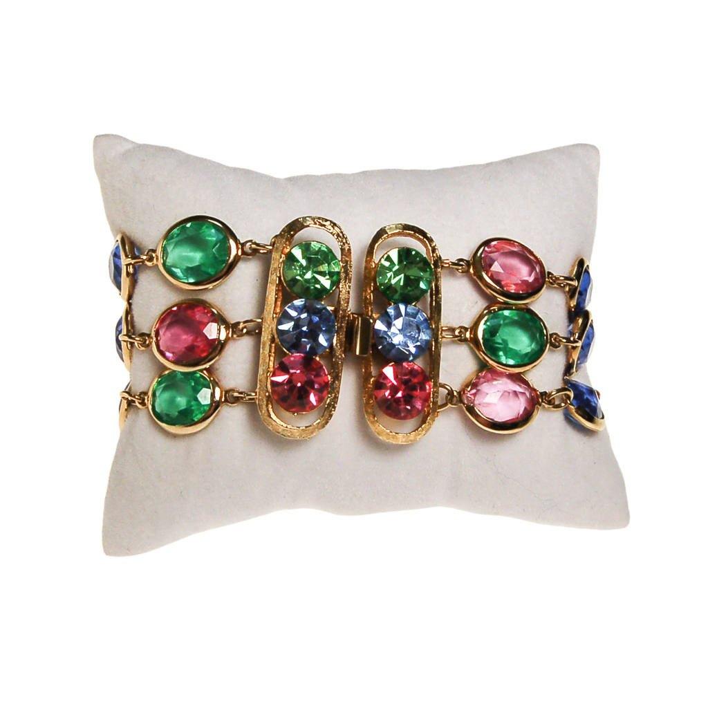 Pink, Blue, Green, Yellow Bezel Set Crystal Bracelet by Unsigned Beauty - Vintage Meet Modern Vintage Jewelry - Chicago, Illinois - #oldhollywoodglamour #vintagemeetmodern #designervintage #jewelrybox #antiquejewelry #vintagejewelry